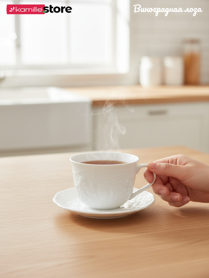 Чайный набор 350 мл. 12 предметов, фарфор, "Виноградная лоза"