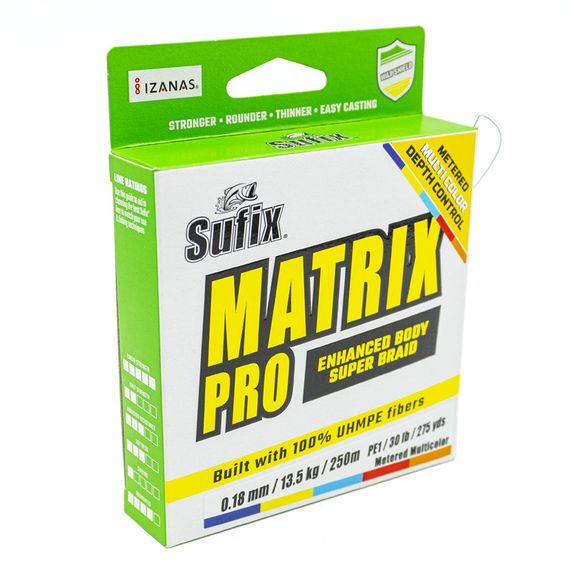 Леска плетеная SUFIX Matrix Pro разноцвет. 250 м 0.18 мм 13,5 кг