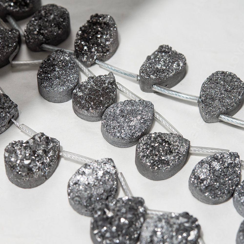 Подвеска друза кварца "Капля", 18*13мм, серая