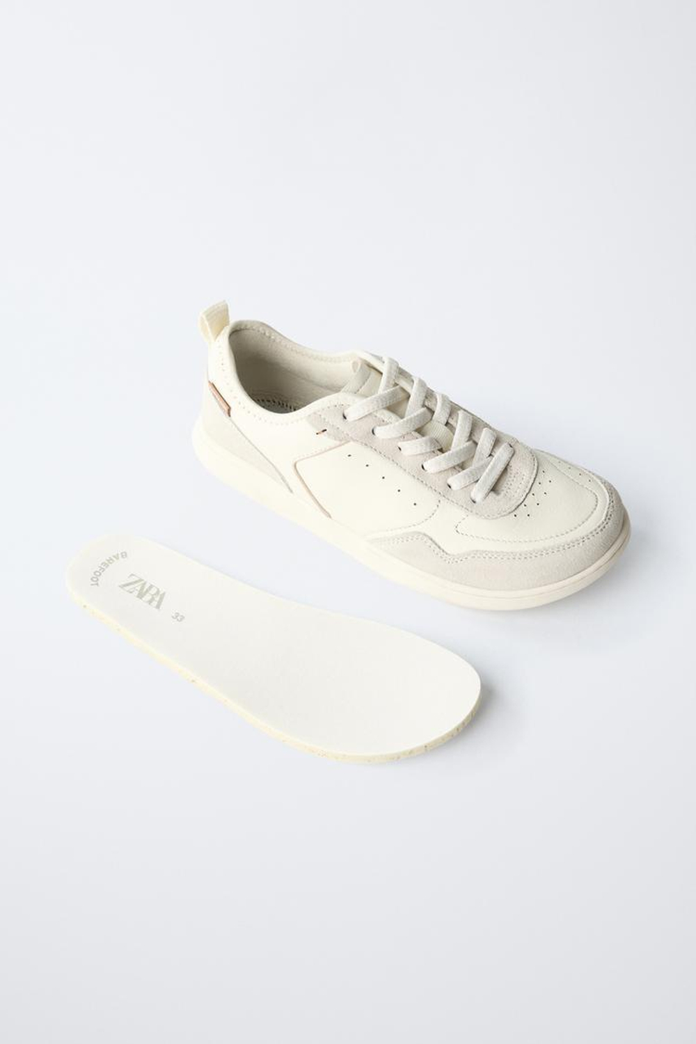 ZARA КОЖАНЫЕ КРОССОВКИ BAREFOOT, ЭКРЮ