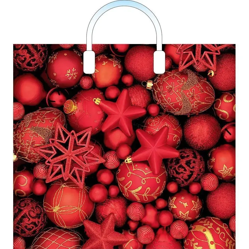 Пакет ПЭ с пластмассовыми ручками 38+3см(Красные шары) НГ, глян (комплект 10 шт)