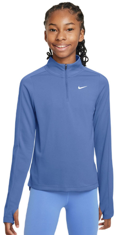 Футболка для девочки теннисная Nike Dri-Fit Long Sleeve 1/2 Zip Top - polar/pure/white