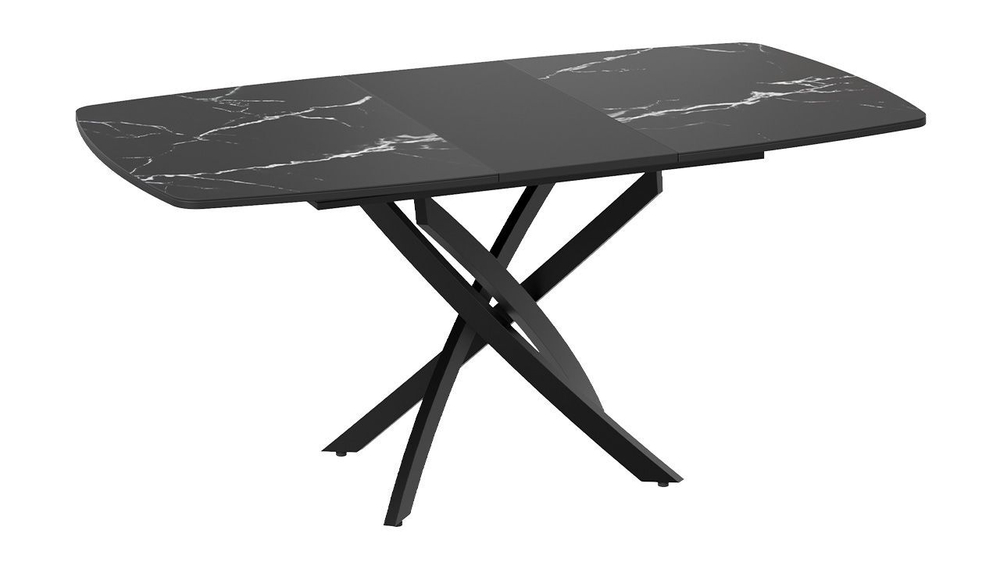 Стол кухонный обеденный раздвижной Черный муар/Стекло матовое черный мрамор 134(173)х90х75 см