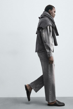 ZARA ДЖИНСЫ STRAIGHT FIT, СЕРЫЙ