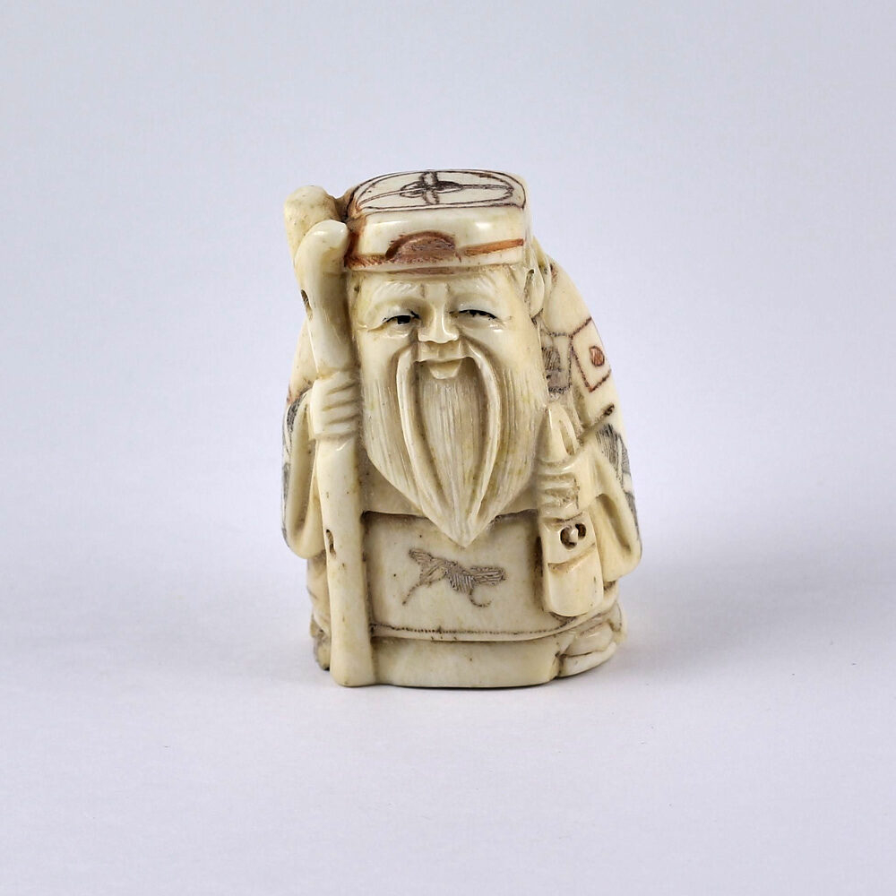 Нэцкэ Дзюродзин с посохом и кисетом