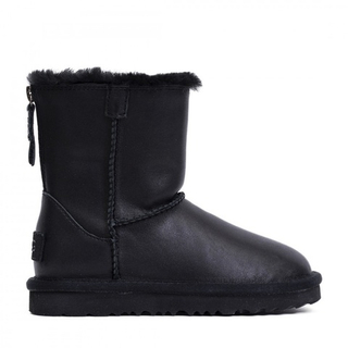 Ugg Kids Classic Short Zip Leather Black