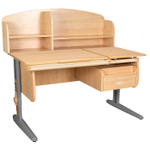 Растущая парта Дэми СУТ 25 с задней полкой СУТ.34.390 и навесной тумбой (1200×880 мм)