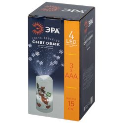 Светодиодный проектор ЭРА EGNDS -SN светильник новогодний Свеча Снеговик теплый свет 4 LED 3*AAA 15 см
