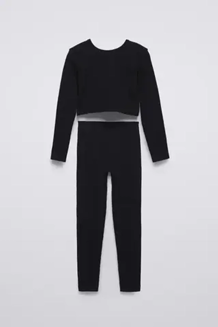 ZARA КОМПЛЕКТ ИЗ БЕСШОВНОГО ТОПА И ЛЕГИНСОВ, ЧЕРНЫЙ