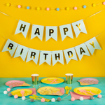 Гирлянда Флажки, Happy Birthday, Белый/Золото, Металлик, 500 см, 16*12 см