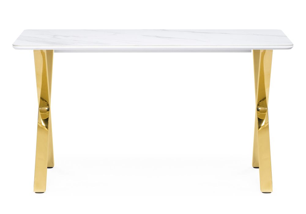 Керамический стол Селена 3 140х80х77 белый мрамор / золото