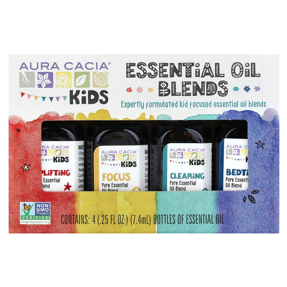 Aura Cacia, Kids, смеси эфирных масел, 4 флакона по 7,4 мл (0,25 жидк. унц.)