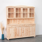 Шкаф витрина 174х28х109, Лена, стеклянная для посуды, буфет 4-дверный, с полками (верхняя часть буфета Лена), массив сосны, в натуральной отделке, Dipriz