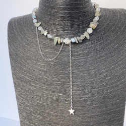 Колье «Лунная Комета» — лабрадорит, адуляр и гематит