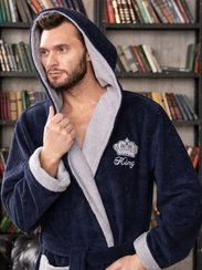 Халат мужской KING с капюшоном Джинс "Polens"