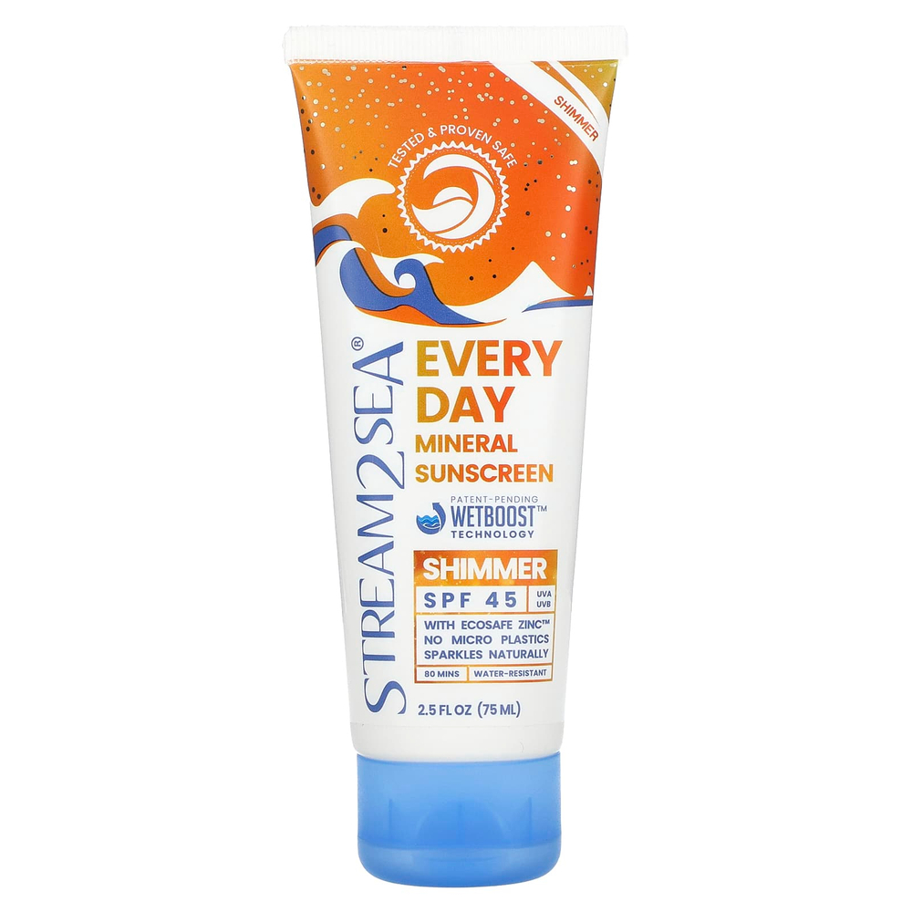 Stream2Sea, Ежедневное минеральное солнцезащитное средство с шиммером, SPF 45, 75 мл (2,5 жидк. унц.)