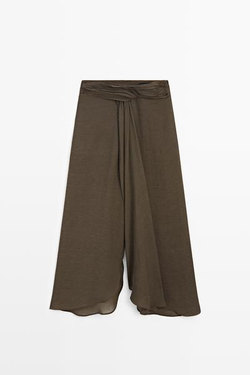 Massimo Dutti Полупрозрачные юбка-брюки из льняной смеси, коричневый