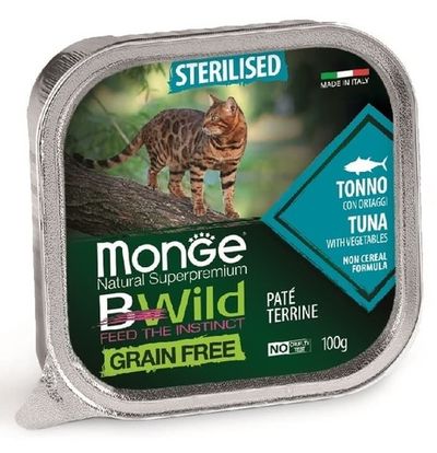 Влажный корм Monge Cat BWild GRAIN FREE для стерилизованных кошек с тунцом и овощами, Ламистер 100 г