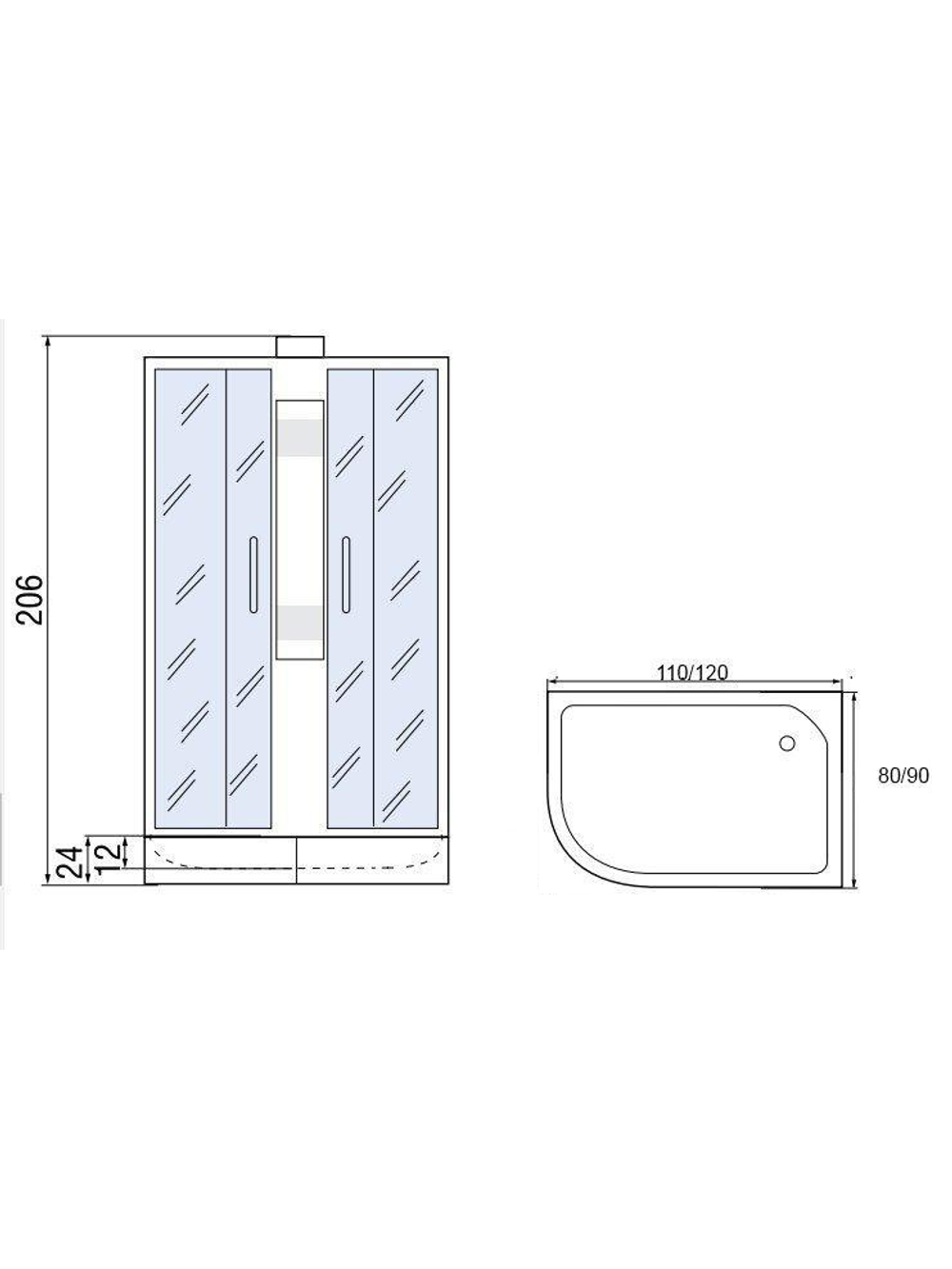 Душевая кабина МОНОМАХ 120/90/24 МЗ R 1200х900х2060 10000005814 б/крыши асимметричная