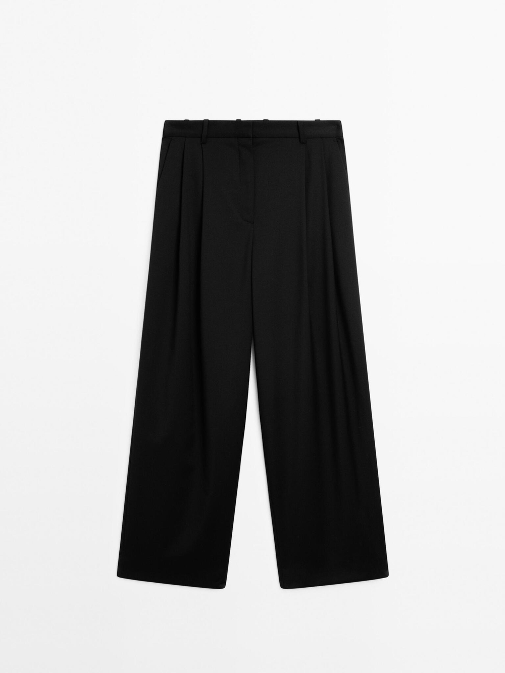 Massimo Dutti Брюки из 100% прохладной шерсти с защипами, черный