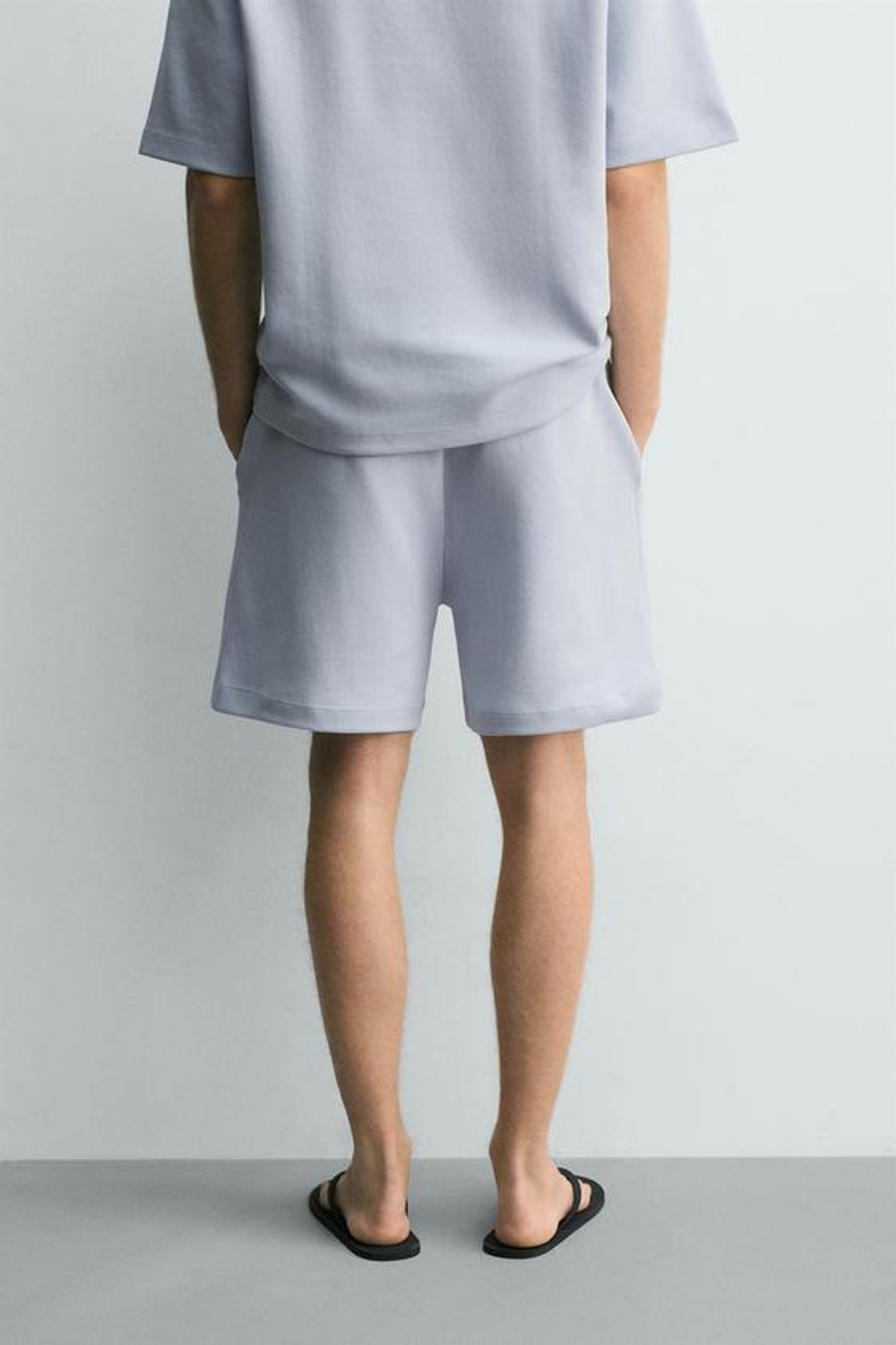 ZARA ШОРТЫ-ДЖОГГЕРЫ RELAXED FIT INTERLOCK, НЕБЕСНО-ГОЛУБОЙ