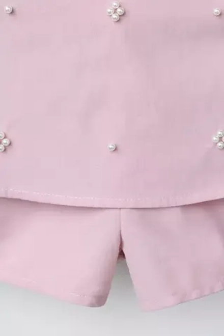 ZARA ЮБКА-ШОРТЫ С ВОЛАНАМИ И ЖЕМЧУГОМ, РОЗОВЫЙ