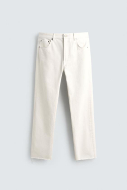 ZARA ДЖИНСЫ STRAIGHT FIT С НЕОБРАБОТАННЫМ КРАЕМ, БЕЛЫЙ