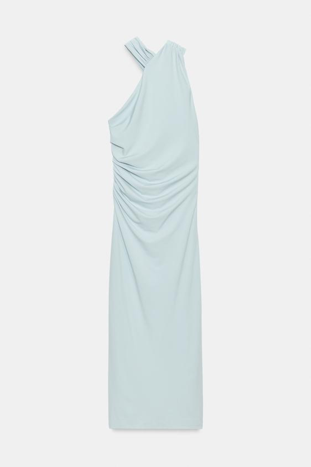 ZARA ПЛАТЬЕ ХАЛТЕР СО СБОРКАМИ, СЕРО-СИНИЙ