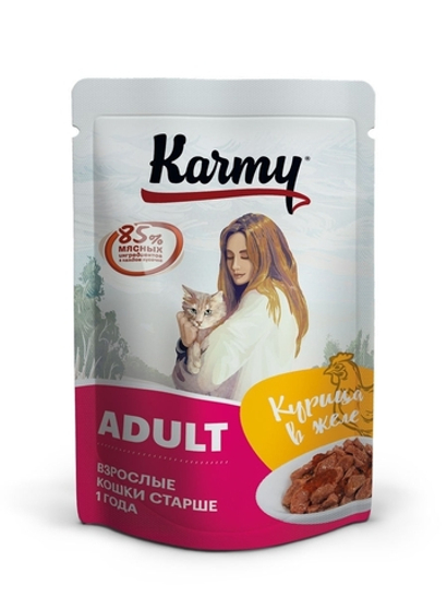 Влажный корм Karmy Adult для взрослых кошек, курица в желе, 80 г