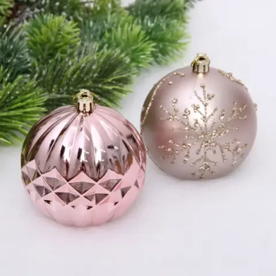 Новогодние шары «Волшебный бал» 8 см (набор 6 шт), Розовое золото/Шампань