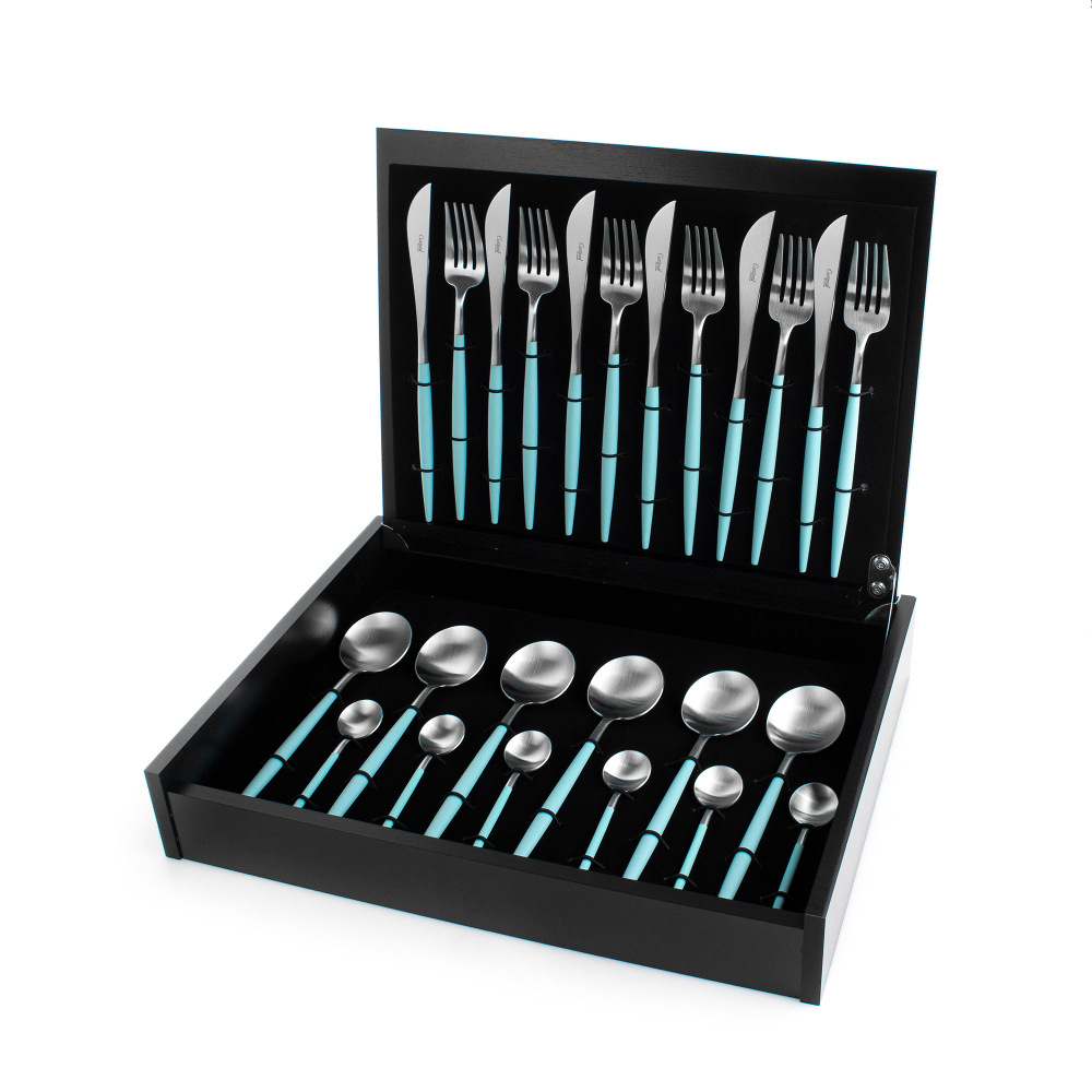 Набор столовых приборов на 6 персон 24 предмета Cutipol Goa matte turquoise в подарочной упаковке