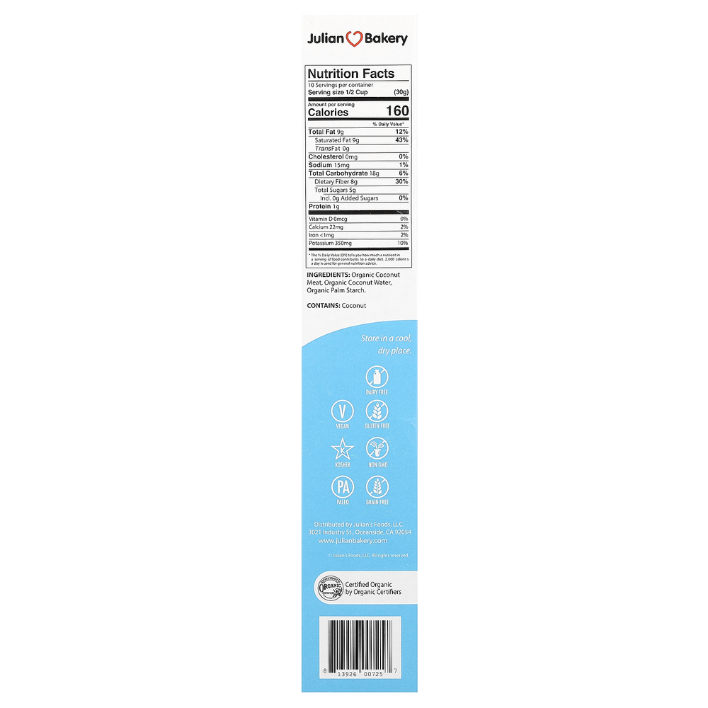 Julian Bakery, Paleo Thin, кокосовая стружка, 300 г (10,58 унции)