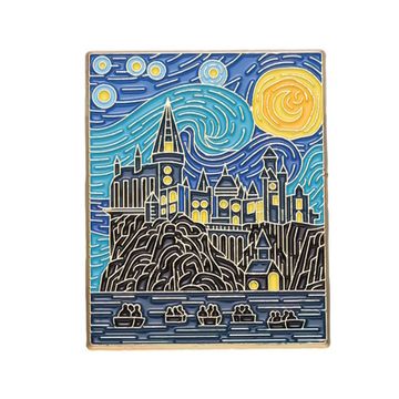 Значок металлический Гарри Поттер Хогвартс. Очертания в Звездную ночь, р-р 4,5х3,6 см