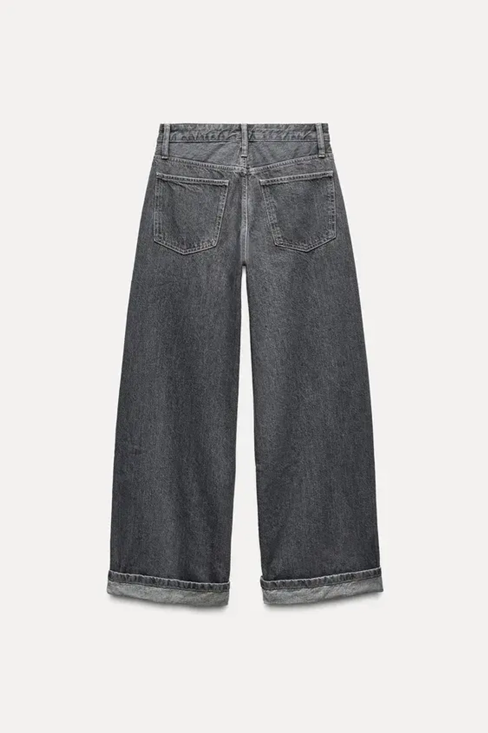 ZARA ДЖИНСЫ TRF RELAXED С НИЗКОЙ ПОСАДКОЙ И ОТВОРОТАМИ, СЕРЫЙ