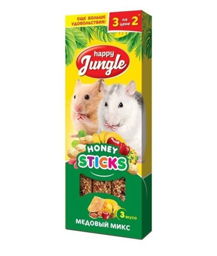 Палочки для крупных / мелких грызунов Happy Jungle J213 медовый микс 6шт. 90 г