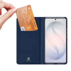 Чехол книжка из кожи синего цвета для Samsung Galaxy S26+ Плюс, серия Skin Pro Series от Dux Ducis