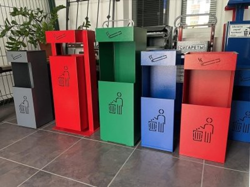 Урна навесная с пепельницей серая УС 200*200*615