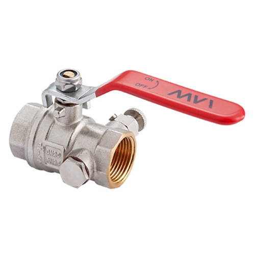 Кран шаровый латунный MVI DN25 PN40 с дренажём и воздухоотводчиком, вн-вн, рычаг