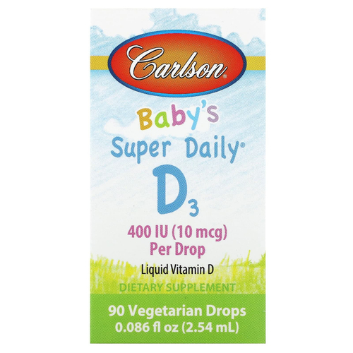 Carlson, Super Daily®, витамин D3 для детей, 10 мкг (400 МЕ), 2,54 мл (0,086 жидк. унции)