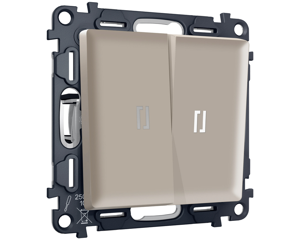 MA364055 Комплект механизма 2-кл выключателя с самовозвратом с подсветкой 5600K ALFA Серо-бежевый матовый QUANT (AP3640, VM129, G14W)