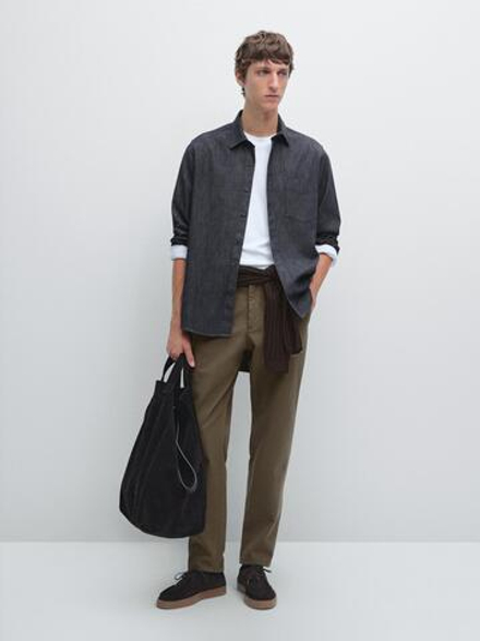 Massimo Dutti Облегающие текстурированные брюки, серо-зеленый
