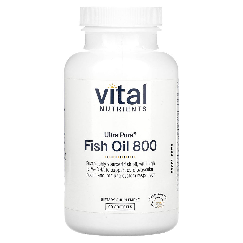 Vital Nutrients, ультрачистый рыбий жир 800, со вкусом лимона, 90 капсул