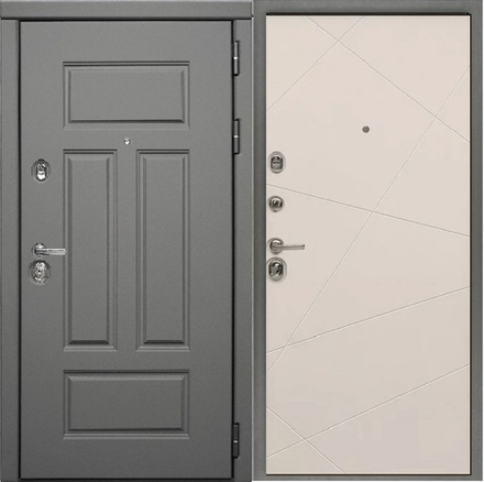 Входная дверь с шумоизоляцией STR MX - 29 Ясень графит / Лучи Шампань (кремовый матовый, без текстуры)
