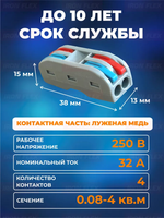 Клемма соединительная проходная Iron Flex для 2-х проводников сечением 0,08-4 мм (10 шт.)