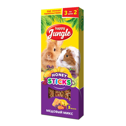 HAPPY JUNGLE Палочки для крупных грызунов Медовый микс (3 шт), 90 г