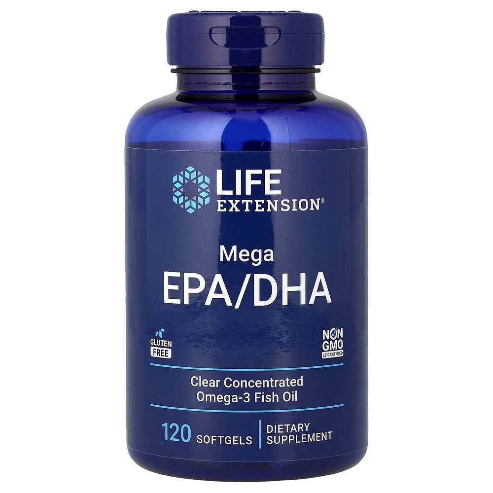 Life Extension, Mega EPA/DHA, ЭПК и ДГК, 120 капсул (1000 мг в 1 капсуле)