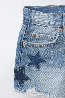 ZARA ДЖИНСОВЫЕ ШОРТЫ СО ЗВЕЗДАМИ, СИНИЙ