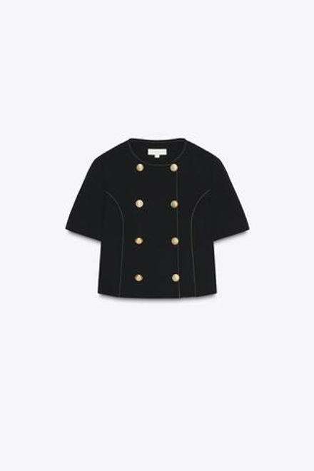 ZARA БЛЕЙЗЕР С КОРОТКИМИ РУКАВАМИ И КОНТРАСТНОЙ ОТДЕЛКОЙ, ЧЕРНЫЙ