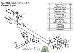 Фаркоп(прицепное) Лидер-Плюс для MITSUBISHI ASX (GA0) 2010-...(паспорт и сертификат в комплекте)(без электрики)M111-A