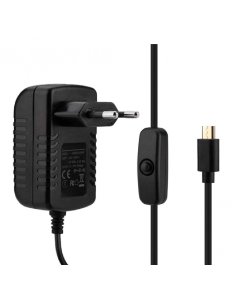 Блок питания для Raspberry Pi - 5v, 3A с кабелем MicroUSB с кнопкой